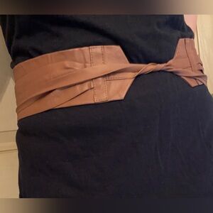G.I.L.I. Women's Brown Genuine Leather Obi Wrap Tie Waist Belt Size M/L